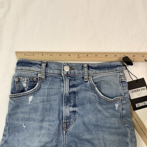 Reformation High Waisted Skinny Denim Jeans Size 23 Blue Maui Distressed NWT - Picture 14 of 15